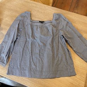 JCrew black gingham square neck blouse. Size M